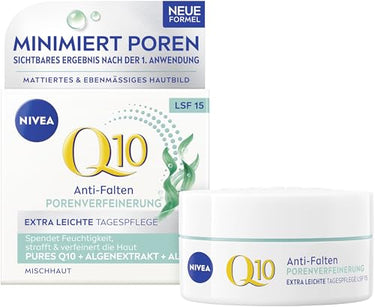 NIVEA Q10 Anti-Falten PORENVERFEINERUNG Extra Leichte Tagespflege, straffende Tagescreme mit LSF 15, Gesichtspflege für Mischhaut mit Q10, Algenextrakt und Aloe (50 ml) im Sale
